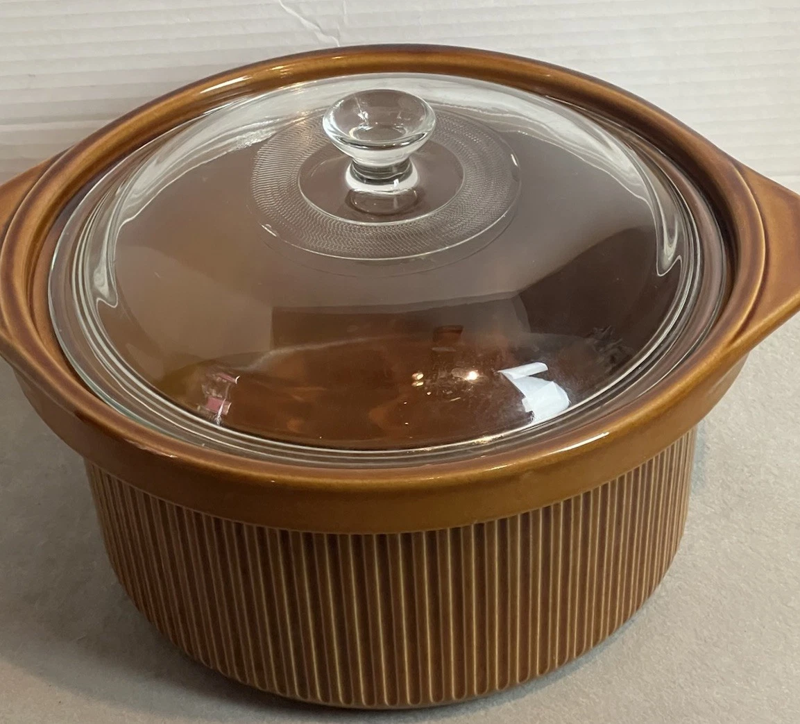 vtg 5 Quart Rival Brown Stoneware Crock Pot Insert + Replacement Lid Parts READ