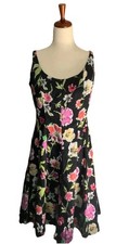CHAPS Black Floral Dress Size 8 Fit And Flare Side Zip
