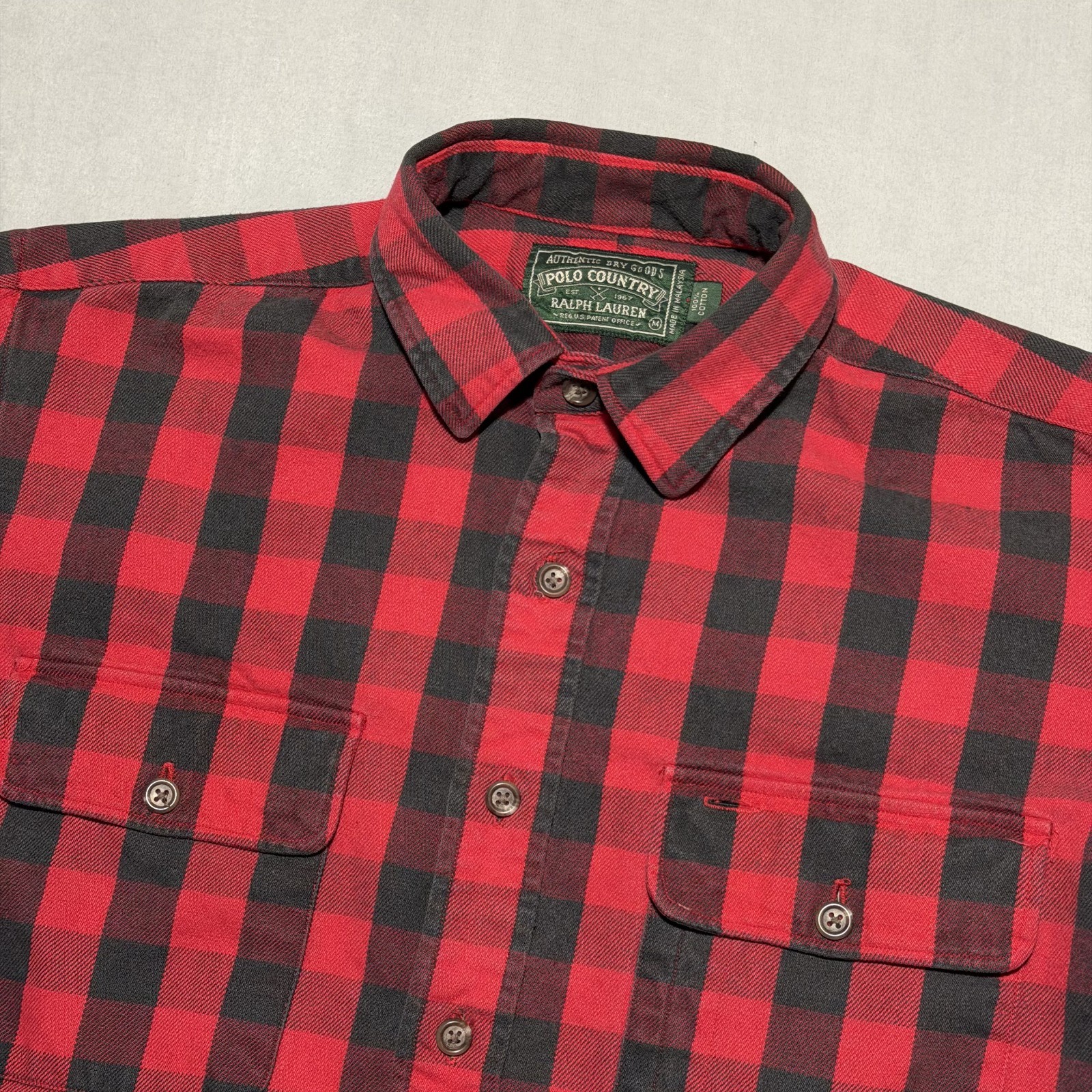 Vintage Polo Country Ralph Lauren Buffalo Plaid Flannel Shirt Men Medium Rare RL
