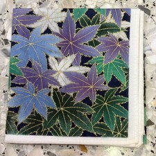 ART VINTAGE JAPAN BLOOMING GREEN LEAVE HANKY WOMAN POCKET SQUARE COTTON 17" W174