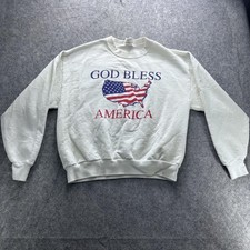 Vintage Jerzees Sweatshirt Mens Large White God Bless America USA Flag 90s y2k