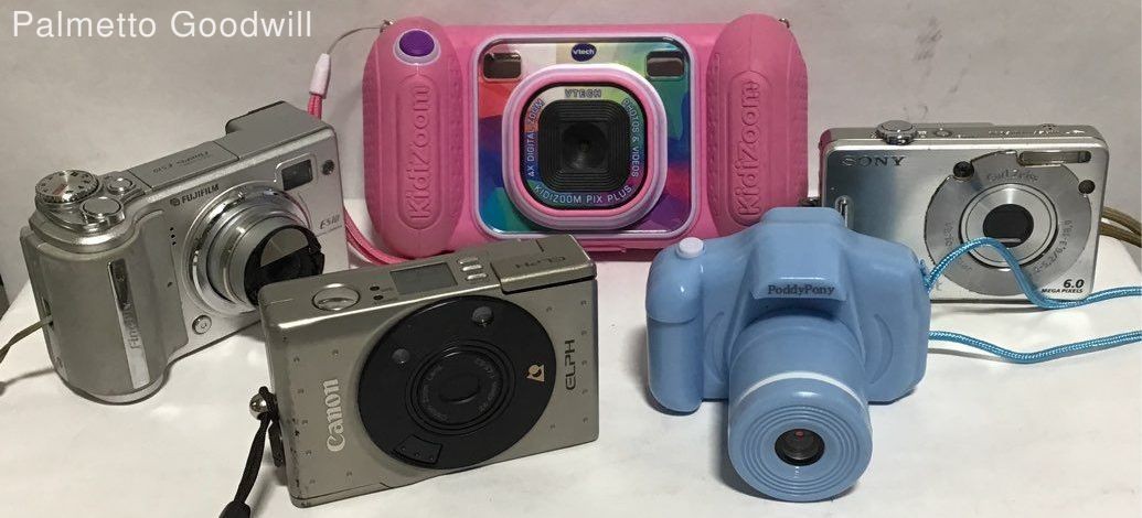 Lot of 5 Sony, Canon, Fujifilm, Vtech, Poddy Pony Cameras PARTS ONLY