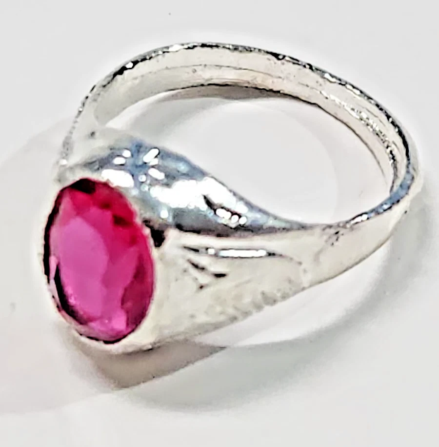 Anillo de plata cepillada creado en laboratorio TOPACIO ROSA piedras preciosas aspecto de lujo todas las tallas Reino Unido Foto 3 de 4