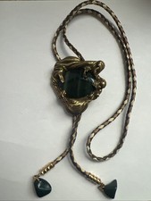 Vintage bolo tie pat. pend. bronze/brass green stones