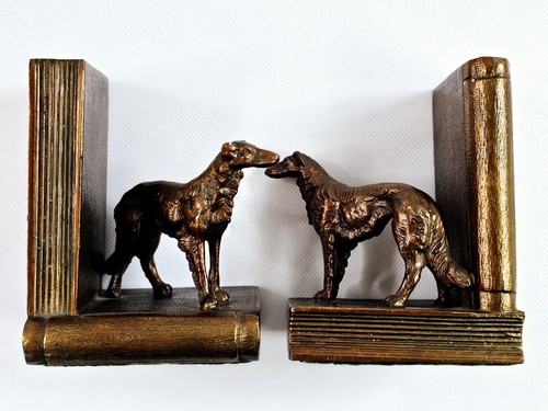 Ronson Bronze Russian Wolfhound Borzoi Bookends Vtg MCM - Picture 5 of 20