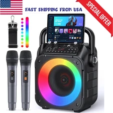 Portable Karaoke Machine with Bluetooth Speaker 2 Wireless Mics XL fast shipping