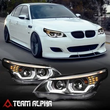 Fits 2004-2007 BMW E60 {DUAL 3D HALO/LED SIGNAL/DRL} Black Projector Headlight
