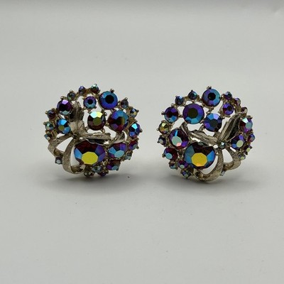 Vintage ART Arthur Pepper AB Rhinestone Round Clip-On Earrings Bow