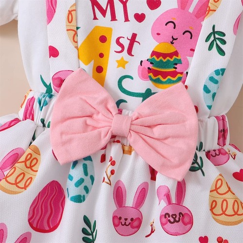 Baby Girl Easter Outfits Short Sleeve Rabbit Romper Bodysuit+ Bunny Suspender... - Bild 6 von 7