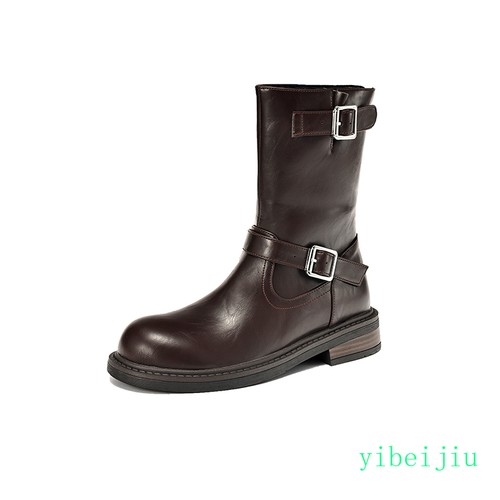 Women's Ankle Boots Motorcycle Mid Calf Riding Shoes Leather Casual Fall Winter - Picture 21 of 23