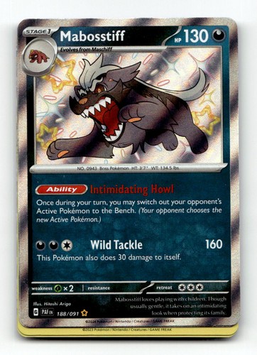 Mabosstiff 188/091 Shiny Rare Paldean Fates Pokemon Holo Near Mint