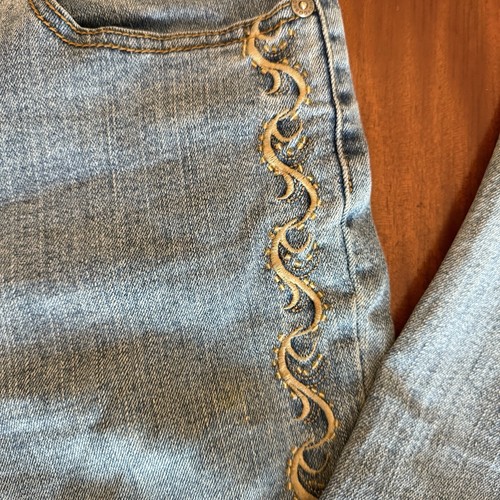 Cosmpolitan Jeans Women 8 Blue Flare Blue Denim Embroidered Angel Wings Cowgirl - Picture 2 of 14
