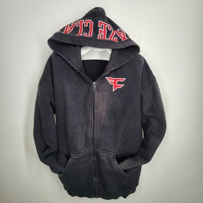 Faze Clan Hoodie mens XL Black Full Zip Embroidered Sewn Spellout Hood E Sports