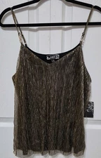 Naif Formal Metallic Gold/Black Spaghetti Strap Embellished Camisole Top Sz M