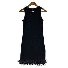 Ann Taylor Little Black Dress Knit Fringe Trim XS NWT