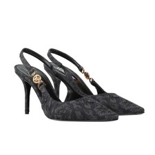 NIB Versace Medusa '95 Jacquard Barocco EU 37 US 7 Black Slingback Pumps $790
