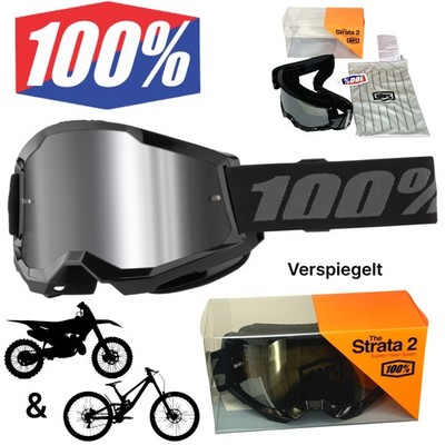 100% Strata V2 goggle Motocross Brille Voll Cross Fullface Schwarz (Verspiegelt)
