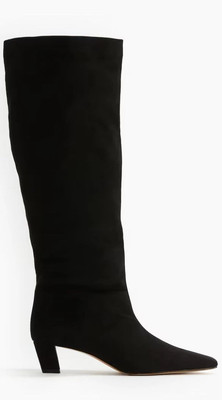 H&M Knee High Sock Boots Size Suedette Stretch Slanted Block Heel Chisel  Toe UK