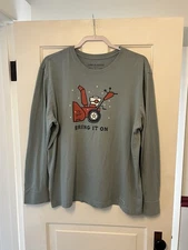 Life Is Good Shirt Mens Large Long Sleeve Bring It On Snow Blower Graphic Fun
