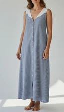 M A DAINTY Striped V Neckline Striped Cotton Button Front Midi Dress Size 10