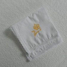 Embroidered Handkerchief Yellow Daffodil Handmade Hankie Lace edging White