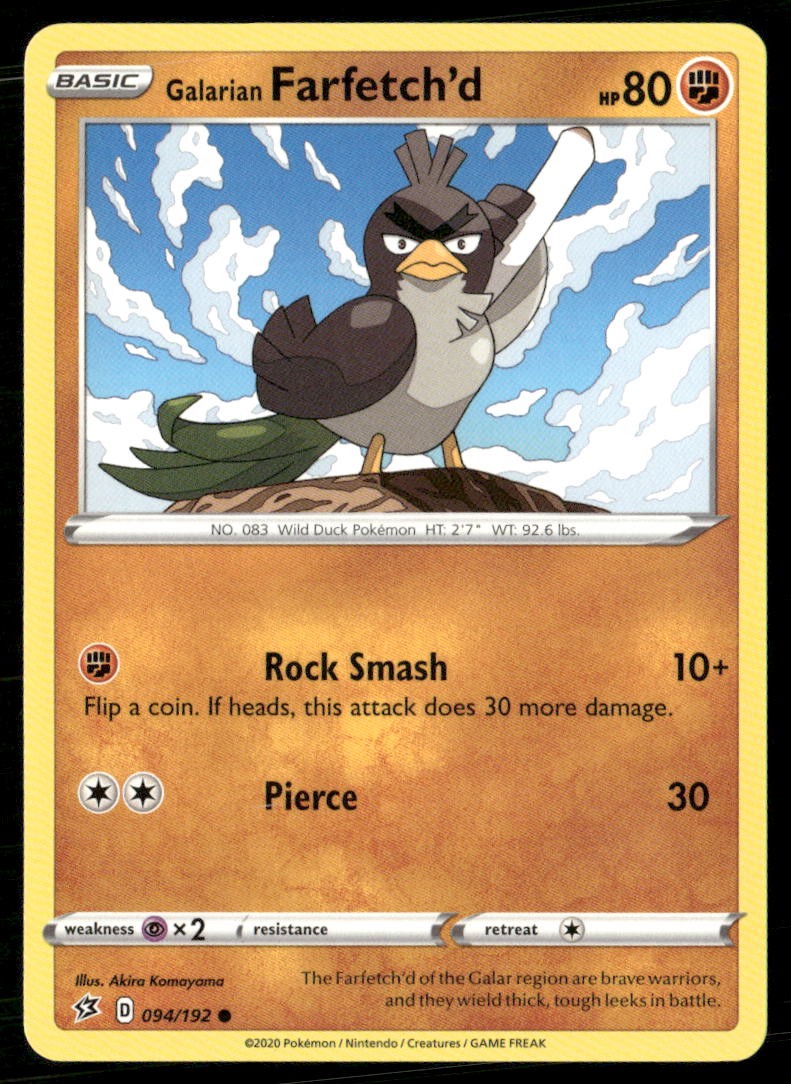 Galarian Farfetch'd 094/192 Common Rebel Clash Pokemon Near Mint