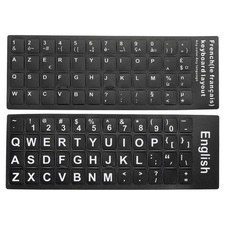 English French Keyboard Stickers Cover Frosted, Black Background White Lettering