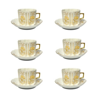 Gardner Verbilki Russian 6 Porcelain Gold Flower Demitasse Espresso Cups Saucers