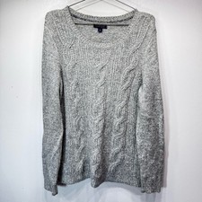 Tommy Hilfiger Gray Cable Knit Sweater Crewneck Fisherman Cottagecore Cozy Large