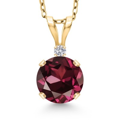 14K Yellow Gold Rhodolite Garnet and Lab Grown Diamond Pendant Necklace for