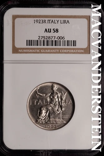 Italy: 1923-R Lira - NGC AU 58 - Almost Uncirculated  No Reserve  #SLi375