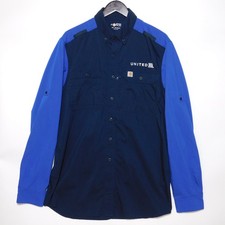 Carhartt United Airlines Blue Long Sleeve Work Uniform Button Shirt Size M-Tall