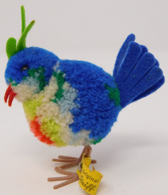 VTG 1959-63 6cm Steiff #1509,42 WOOLEN EXOTIC BIRD PARROT Poms Plastic legs 2 ID