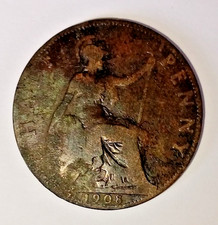 1908 & 1915 Halfpenny Edward VII & George V Copper Coins