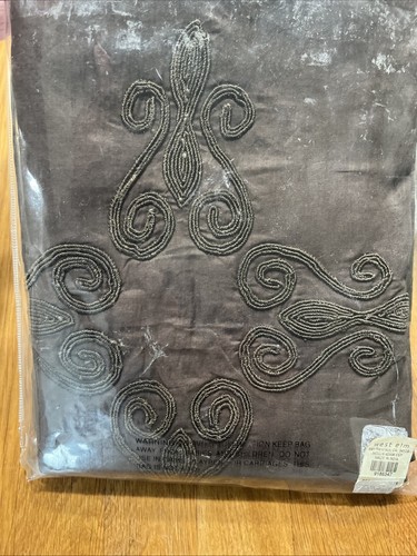 West Elm NIP 2 Brown India Cotton Scroll Embroidered Window Curtain Panels 42x96 - Picture 7 of 9