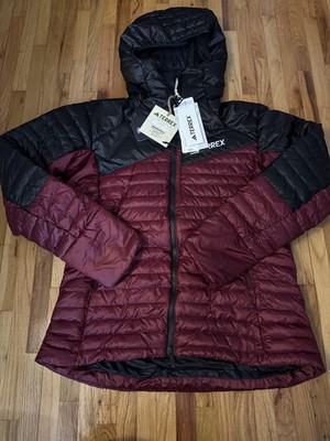 adidas TERREX Jacket Women's Large Red Techrock Down Hooded Puffer Jacket IB4198