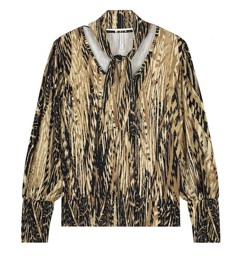 Summum Woman Tie Neck Top Amsterdam Feather Print Size 12 Uk BNWT £100 Alpaca