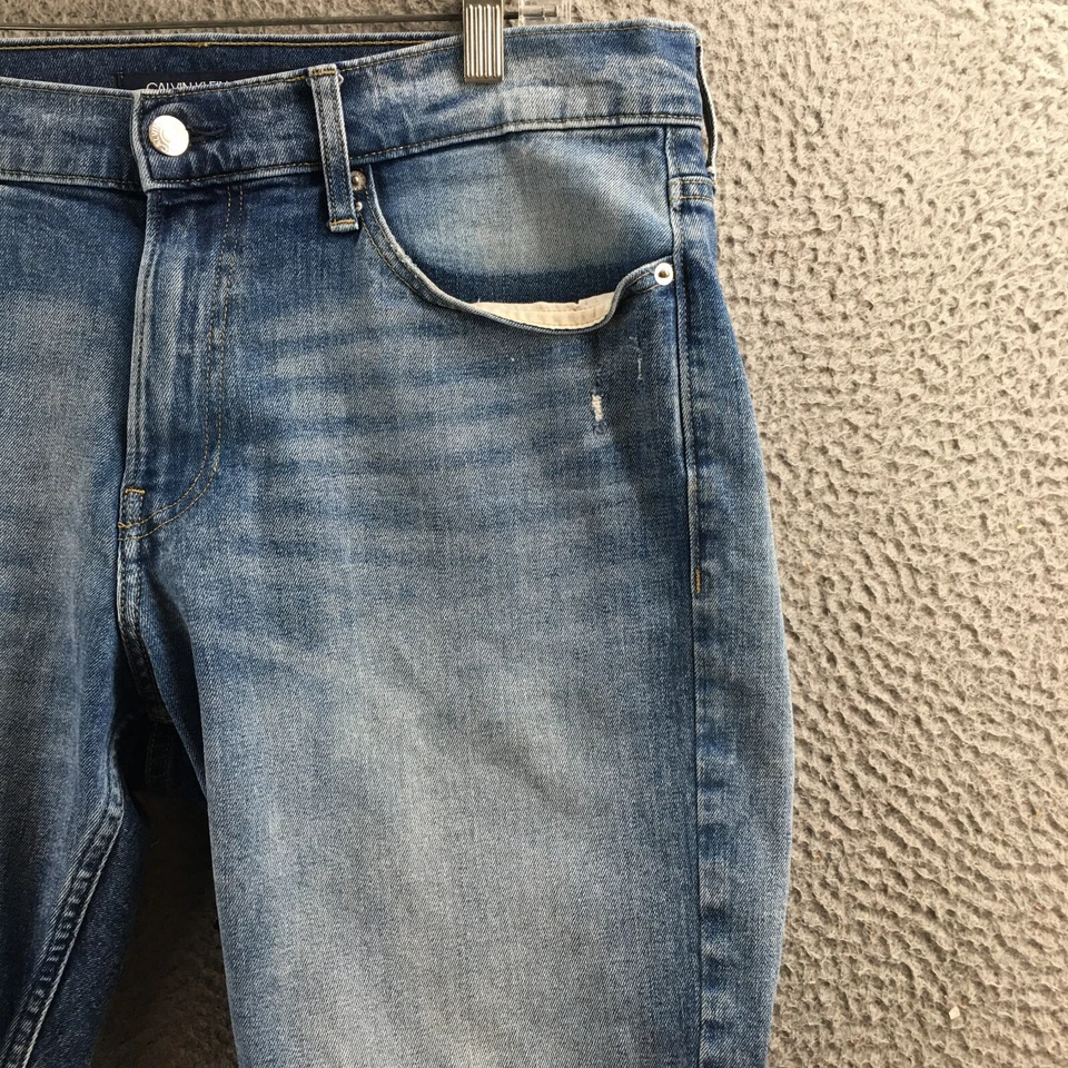 Bermudas Calvin Klein para mujer 33 (real 36x9,5) azul denim tiro alto puños Foto 3 de 4