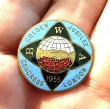 Vintage GOLDEN JUBILLE CONGRESS LONDON 1955 Metal Pinback will be cherished