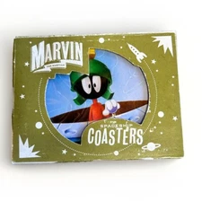 Vintage 1995 Looney Tunes Marvin Martian Space Ship Coasters Set Of 6 In Box