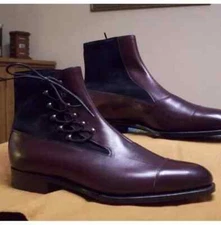 Handmade New Dark Purple & Blue Formal Side Lace Up Dress Boots For Mens