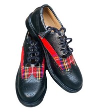 Men's Black Scottish Royal Stewart Tartan Kilt Shoes Ghillie Brouges