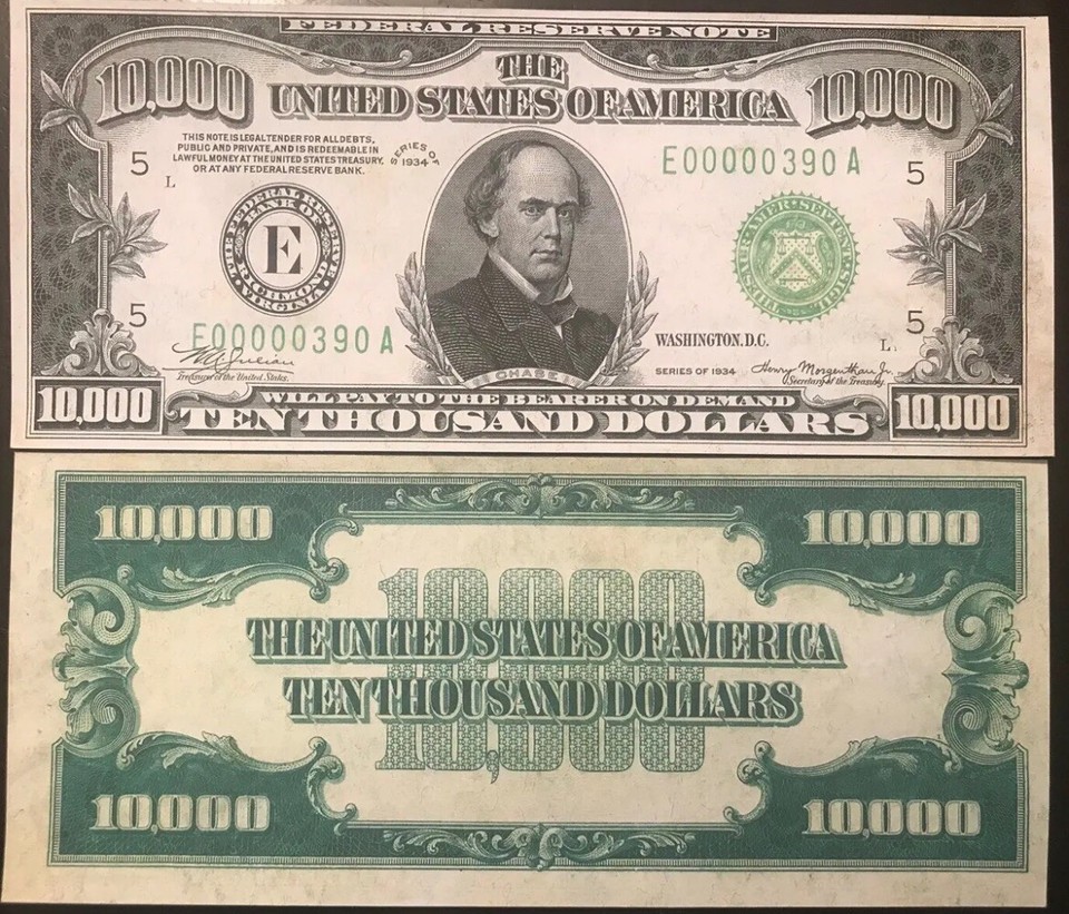 Reproduction Set 1934 Fed Reserve Notes $500 $1000 $5000 $10000 Copy ...