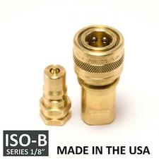 1 Set 1/8" ISO-B Hydraulic Hose Quick Disconnect Couplers Brass - (ISO 7241-1 B)