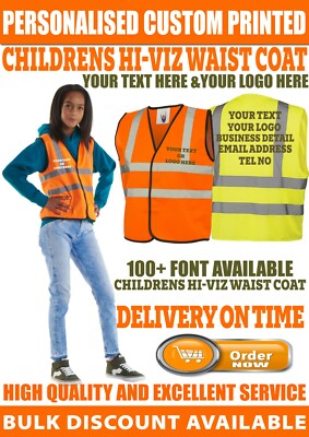 Personalised Custom Printed (UC 806) kids Children Safety Hi vis viz text  logo