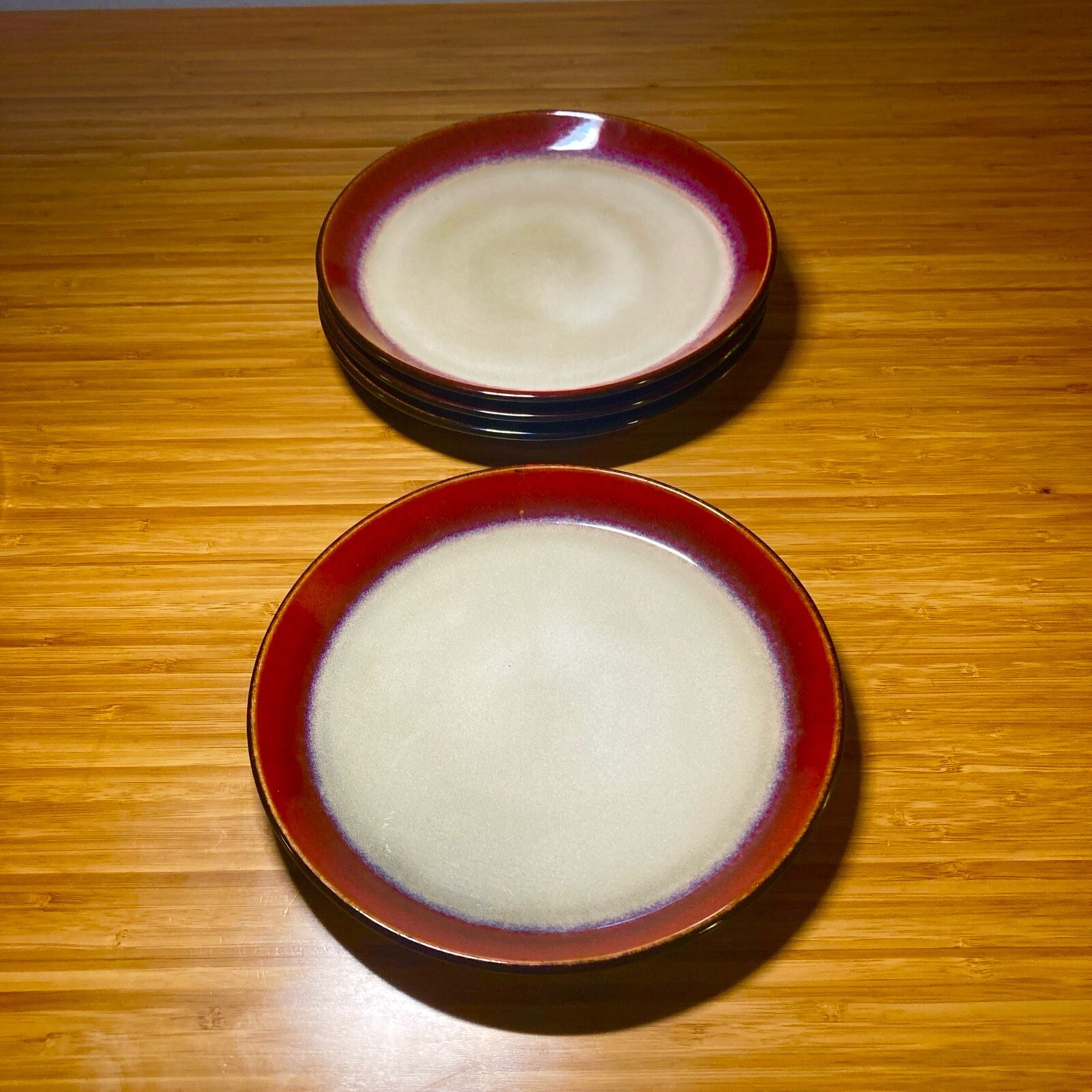 4x Pfaltzgraff Studio ARIA RED 3 Color Stoneware Salad Plate Set 7.75”