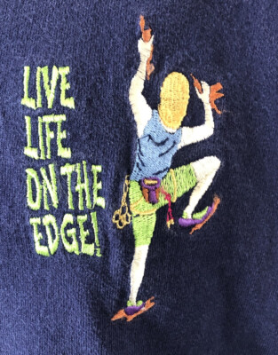 90 sGenius LIVE LIFE ON THE EDGE Embroidered Front 3 Buttons Long Sleeve Mens XL