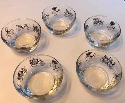 Set of 5 "Antique Cars" Glass Bowls