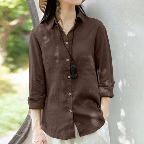 Damen Baumwolle Langarm T-Shirt Damen lässig lose Bluse Button Down Tops Tee - Bild 6 von 17