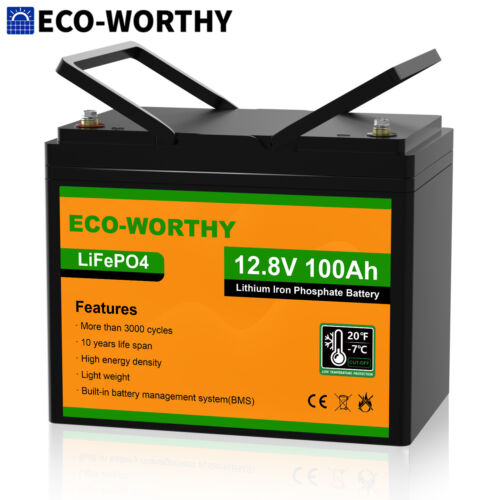 ECO-WORTHY 12V 100AH LiFePO4 Battery Lithium Up to 15000 Cycles Solar RV Marine - Picture 2 of 11